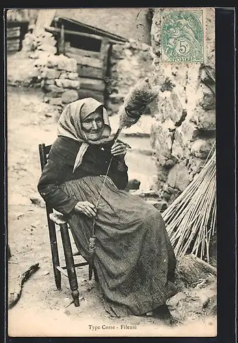 AK Type Corse, Fileuse, Korsische Spinnerin