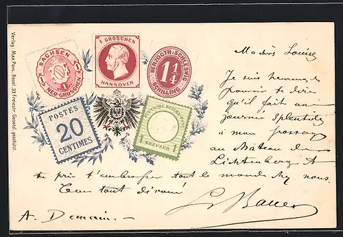 Lithographie Hannover, Briefmarken von Hannover, Sachsen und dem Herzogtum Schleswig