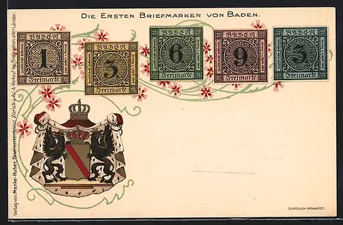 AK Baden, Ersten Briefmarken mit Wappen