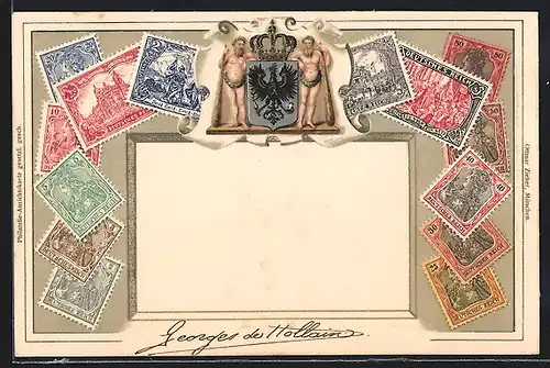 AK Briefmarken Deutsches Reich mit Wappen