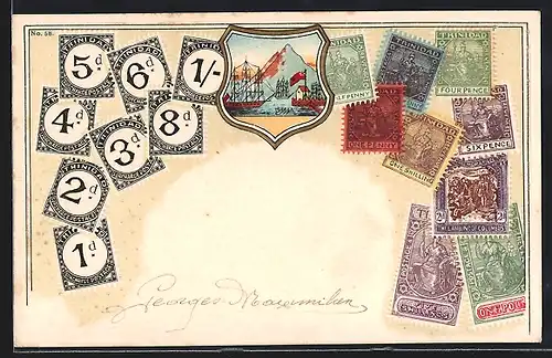 AK Trinidad, Briefmarken und Wappen