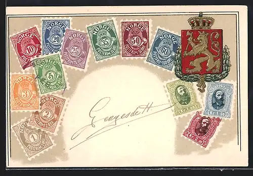 Präge-Lithographie Norge, Wappen und Briefmarken