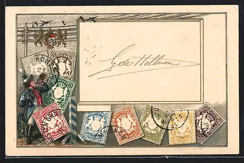 Präge-Lithographie Bayern, Wappen und Briefmarken