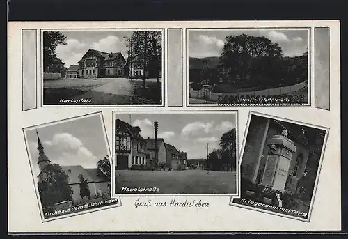 AK Hardisleben, Hauptstrasse, Karlsplatz, Park, Kriegerdenkmal 1914 /18