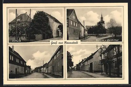 AK Mannstedt, Schule, Kirche, Denkmal