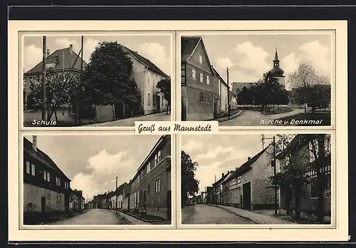 AK Mannstedt, Schule, Kirche und Denkmal, Strassenpartien