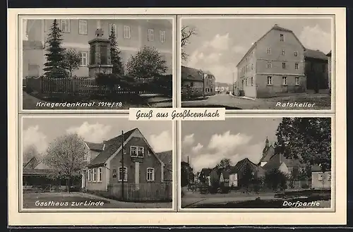 AK Grossbrembach, Kriegerdenkmal, Ratskeller, Gasthaus zur Linde