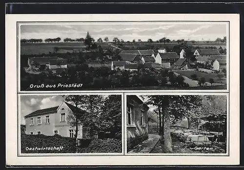 AK Priestädt, Panorama, Gastwirtschaft mit Garten