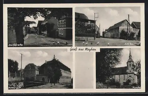 AK Meyhen, Dorfstrasse, Gasthof, Rittergut, Kirche
