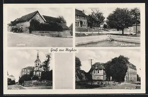 AK Meyhen, Gasthof, Dorfteich, Kirche, Rittergut