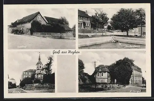 AK Meyhen, Gasthof, Kirche, Dorfteich, Rittergut