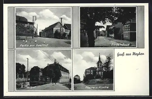 AK Meyhen, Gasthof, Dorfstrasse, Rittergut, Pfarre und Kirche