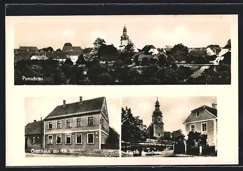 AK Punschrau, Gasthaus zur Linde, Kirche und Schule