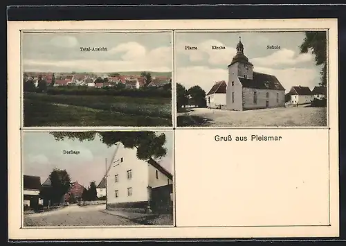 AK Pleismar, Totalansicht, Dorflage, Pfarre mit Kirche und Schule