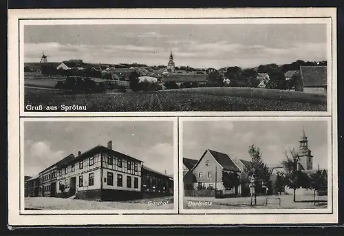 AK Sprötau, Ortsansicht, Gasthof, Dorfplatz