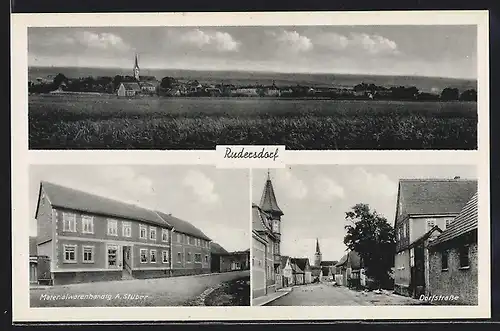 AK Rudersdorf, Materialwarenhandlung A. Stüber, Dorfstrasse