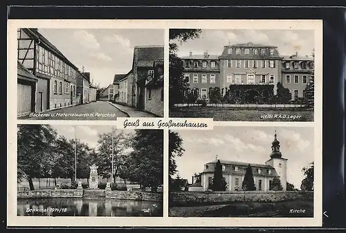 AK Grossneuhausen, Bäckerei und Materialwaren H. Patschke, Weibl. R.A.D. Lager, Kirche