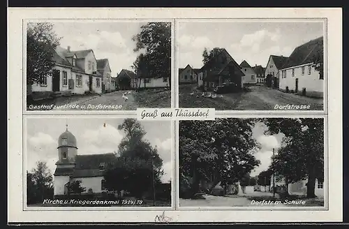 AK Thüssdorf, Gasthof zur Linde und Dorfstrasse, Schule