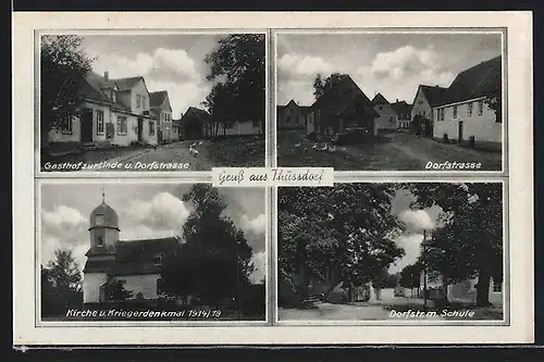 AK Thüssdorf, Gasthof zur Linde und Dorfstrasse, Schule