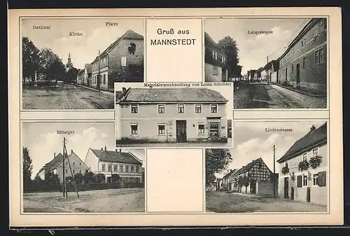 AK Mannstedt, Langestrasse, Kirche, Pfarre, Denkmal, Rittergut, Lindenstrasse
