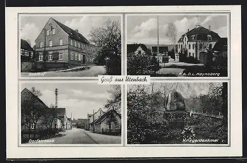 AK Utenbach, Gasthof, R.A.D.L. Kaynsberg, Dorfstrasse, Kriegerdenkmal