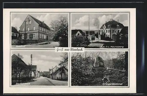 AK Utenbach, Gasthof, R.A.D.L. Kaynsberg, Kriegerdenkmal