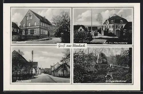 AK Utenbach, Gasthof, Dorfstrasse, R.A.D.L. Kaynsberg, Kriegerdenkmal