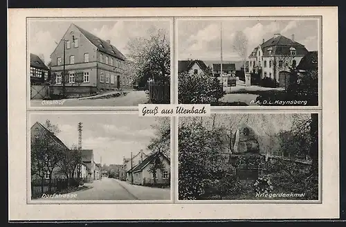 AK Utenbach, Gasthof, Dorfstrasse, R.A.D.L. Kaynsberg, Kriegerdenkmal