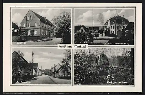 AK Utenbach, Gasthof, Dorfstrasse, R.A.D.L. Kaynsberg, Kriegerdenkmal