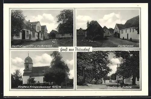 AK Thüssdorf, Gasthof zur Linde und Dorfstrasse, Schule