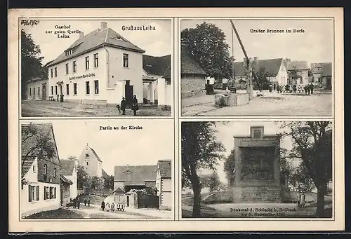 AK Leiha, Gasthof zur guten Quelle, Uralter Brunnen im Dorf, Kirche
