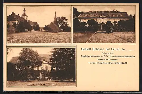 AK Erfurt, Schloss Gebesee, Brunnen, Kirche