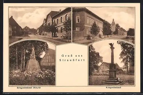 AK Straussfurt, Kriegerdenkmal 1914-18, Strassenpartien