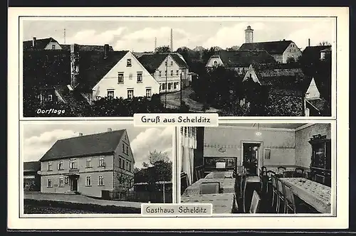 AK Schelditz, Gasthaus Schelditz, Innenansicht, Dorflage