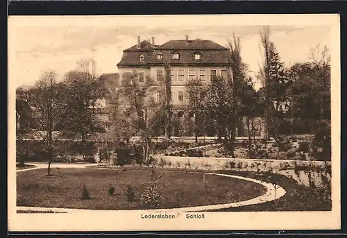 AK Lodersleben, Blick aus dem Park zum Schloss