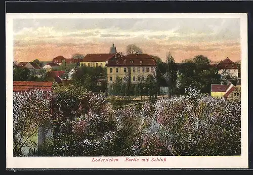 AK Lodersleben, Partie mit Schloss im Frühling