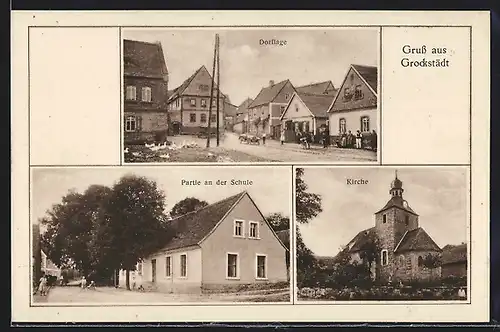 AK Grockstädt, Dorflage, Schule, Kirche