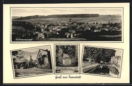 AK Farnstedt, Partie mit Kirche, Denkmal 1914-18, Am Dorfteich