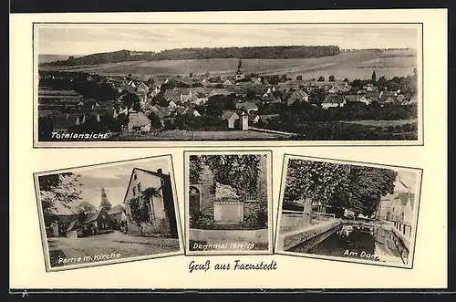 AK Farnstedt, Partie mit Kirche, Denkmal 1914-18, Am Dorfteich