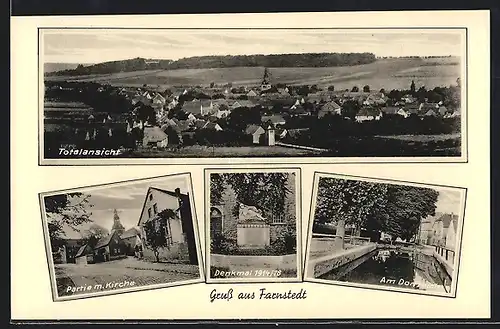 AK Farnstedt, Partie mit Kirche, Denkmal 1914-18, Am Dorfteich