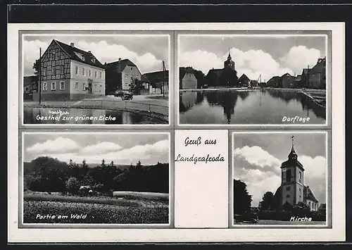 AK Landgrafroda, Gasthof zur grünen Eiche, Kirche, Dorflage