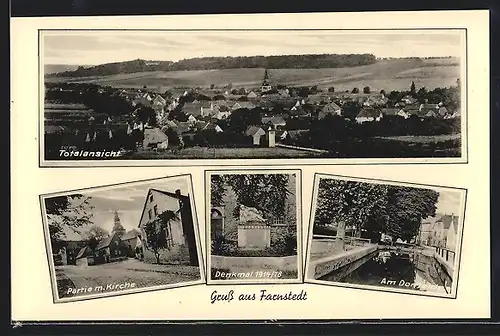 AK Farnstedt, Partie mit Kirche, Denkmal 1914-18, Am Dorfteich