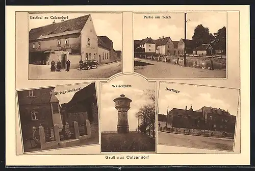 AK Calzendorf, Gasthof zu Calzendorf, Dorflage, Wasserturm