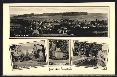 AK Farnstedt, Partie mit Kirche, Denkmal 1914-18, Am Dorfteich