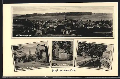 AK Farnstedt, Partie mit Kirche, Denkmal 1914-18, Am Dorfteich