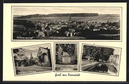 AK Farnstedt, Partie mit Kirche, Denkmal 1914-18, Am Dorfteich
