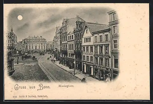 Mondschein-AK Bonn, Blick auf Marktplatz