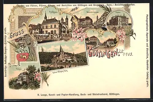 Lithographie Göttingen, Rathaus, Kaiser Wilhelm-Park