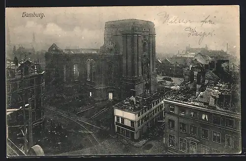 AK Hamburg-Neustadt, von dem 1906 wütenden Brand zerstörte Michaelis-Kirche