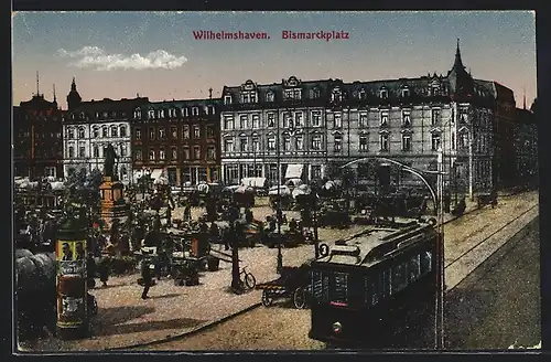 AK Wilhelmshaven, Strassenbahn auf dem Bismarckplatz